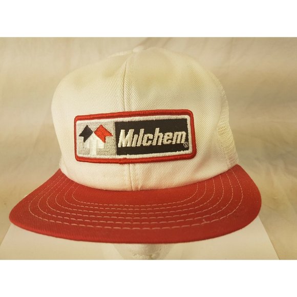 MILCHEM Cap Trucker Hat Snapback Baseball Vintage retro 80s red white - Picture 2 of 10